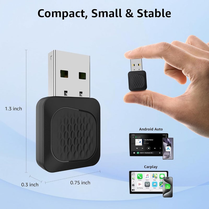 Ayake 2-in-1 Wireless CarPlay & Android Auto Adapter, Smallest Mini Edition, Converts Wired to Wireless, Plug & Play Adapter for Apple iPhone iOS 10+ & Android 11+ - Image 2